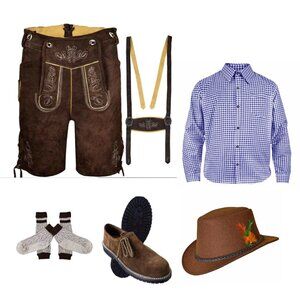 Full Oktoberfest Costume Bavarian Men Women Lederhosen Shirt Hat Shoes socks NEW
